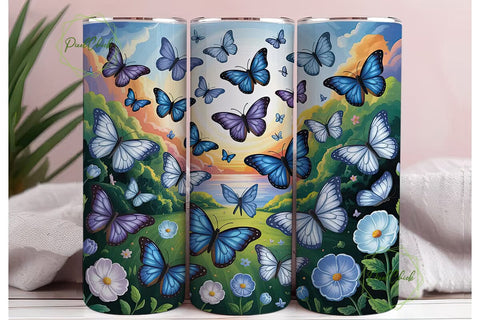 Blue Butterfly Sunset 20oz Tumbler Wrap Sublimation PixelChick 
