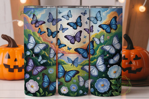 Blue Butterfly Sunset 20oz Tumbler Wrap Sublimation PixelChick 