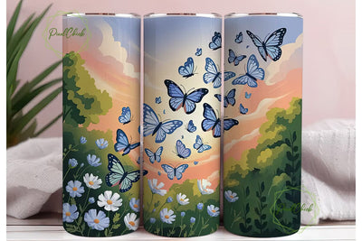 Blue Butterfly Sunset 20oz Tumbler Wrap Sublimation PixelChick 