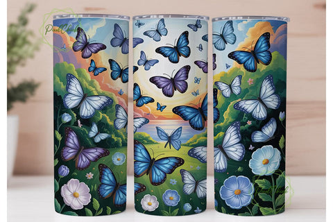 Blue Butterfly Sunset 20oz Tumbler Wrap Sublimation PixelChick 