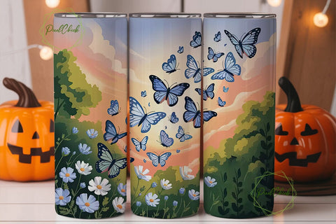 Blue Butterfly Sunset 20oz Tumbler Wrap Sublimation PixelChick 