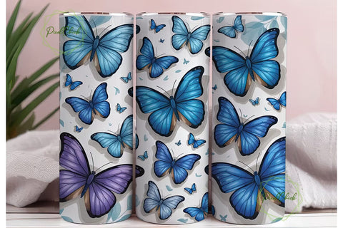 Blue Butterfly Tumbler Wrap Sublimation PixelChick 