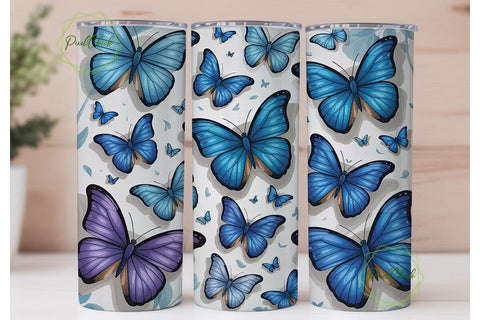 Blue Butterfly Tumbler Wrap Sublimation PixelChick 