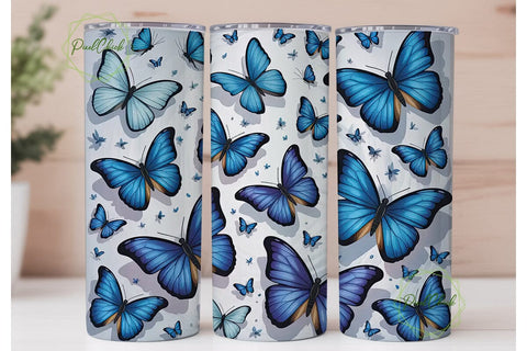 Blue Butterfly Tumbler Wrap Sublimation PixelChick 