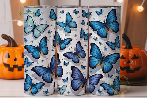 Blue Butterfly Tumbler Wrap Sublimation PixelChick 