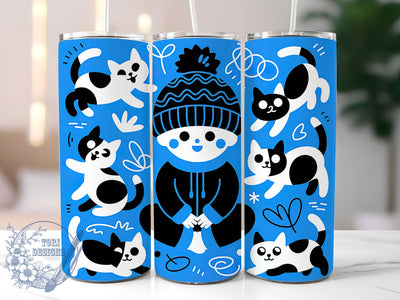 Blue Cats Japanese Pattern Tumbler Wrap, Seamless Pattern, Colorful Design, Museum Quality, Japanese Style, Tumbler Wrap, Sublimation Design Sublimation ToriDesigns 