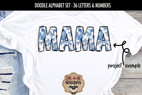 Blue Chinoiserie Doodle Alphabet Numbers | Toile Letters PNG Files Sublimation Ewe-N-Me Designs 