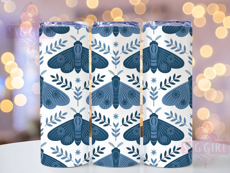 Blue Chinoiserie Moth Tumbler, Chinoiserie Style, Elegant Wrap, Sublimation Art, 20oz Tumbler, Floral Pattern, Vintage Design Sublimation SvggirlplusArt 