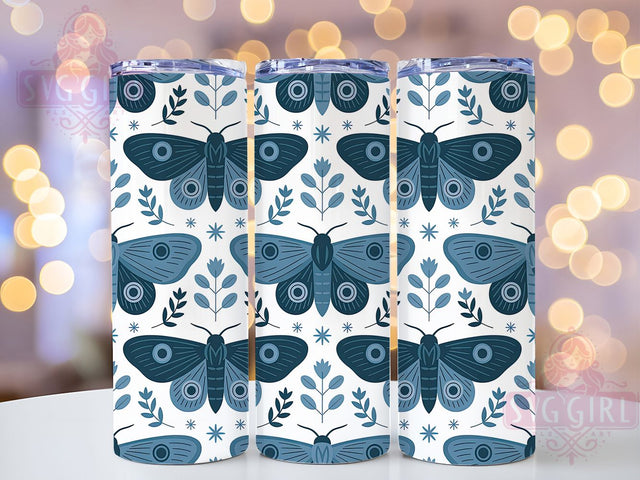 Blue Chinoiserie Moth Tumbler, Chinoiserie Style, Elegant Wrap, Sublimation Art, 20oz Tumbler, Floral Pattern, Vintage Design Sublimation SvggirlplusArt 