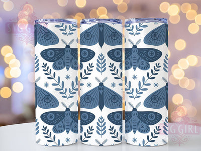Blue Chinoiserie Moth Tumbler, Chinoiserie Style, Elegant Wrap, Sublimation Art, 20oz Tumbler, Floral Pattern, Vintage Design Sublimation SvggirlplusArt 