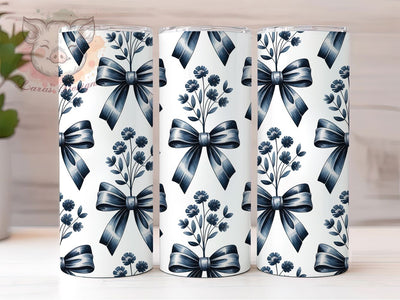 Blue Chinoiserie Ribbon Charm 20oz Tumbler, Ribbon Bows, Flowing Tails, Charming Design, Elegant Pattern, 20oz Tumbler Wrap, Sublimation PNG Sublimation Lara' s Designs 