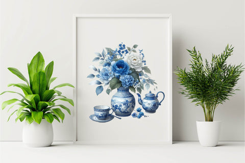 Blue Chinoiserie Summer Sublimation Set Sublimation Clipart Bundle Sublimation SVGArt 