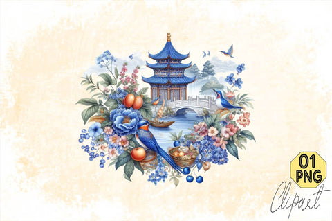 Blue Chinoiserie Summer Sublimation Set Sublimation SVGArt 