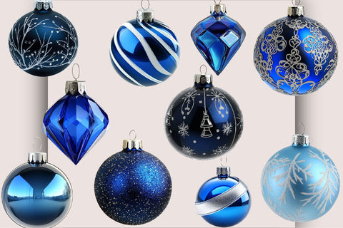 Blue Christmas Ornaments Clipart Bundle. Sublimation SVGArt 