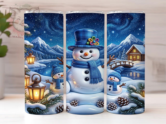 Blue Christmas Snowmen 20oz Tumbler, Blue Snowmen, Christmas Snowmen, Blue Christmas, Snowmen Tumbler, Blue Christmas PNG, Snowmen Wrap PNG, 20oz Tumbler Wrap Sublimation Lara' s Designs 
