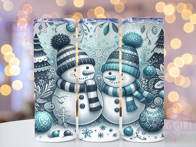 Blue Christmas Snowmen Tumbler, Snowflakes Wrap, 20oz Sublimation Design, Digital Download, Trendy Snowman Print, Winter Decor, Holiday Tumbler Design Sublimation SvggirlplusArt 