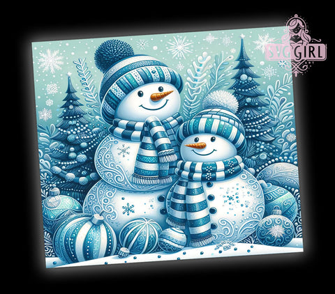 Blue Christmas Snowmen Tumbler, Snowflakes Wrap, 20oz Sublimation Design, Digital Download, Trendy Snowman Print, Winter Decor, Holiday Tumbler Design Sublimation SvggirlplusArt 