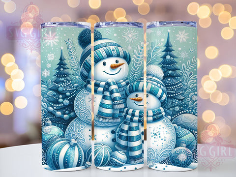 Blue Christmas Snowmen Tumbler, Snowflakes Wrap, 20oz Sublimation Design, Digital Download, Trendy Snowman Print, Winter Decor, Holiday Tumbler Design Sublimation SvggirlplusArt 