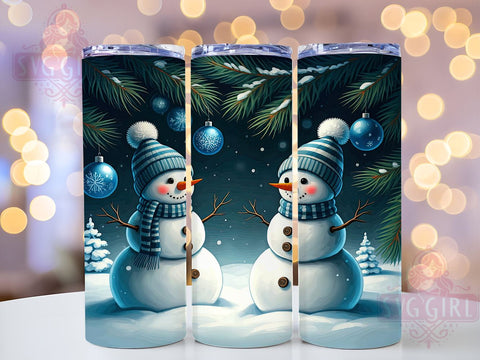 Blue Christmas Snowmen Tumbler, Snowflakes Wrap, 20oz Sublimation Design, Digital Download, Trendy Snowman Print, Winter Decor, Holiday Tumbler Design Sublimation SvggirlplusArt 