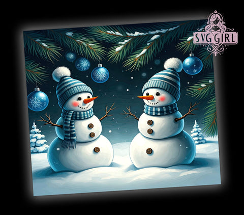Blue Christmas Snowmen Tumbler, Snowflakes Wrap, 20oz Sublimation Design, Digital Download, Trendy Snowman Print, Winter Decor, Holiday Tumbler Design Sublimation SvggirlplusArt 