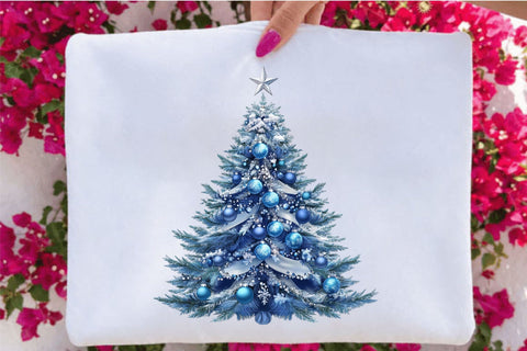 Blue Christmas Tree Clipart Bundle. Sublimation SVGArt 