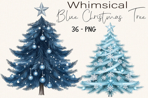 Blue Christmas Tree Clipart Bundle. Sublimation SVGArt 