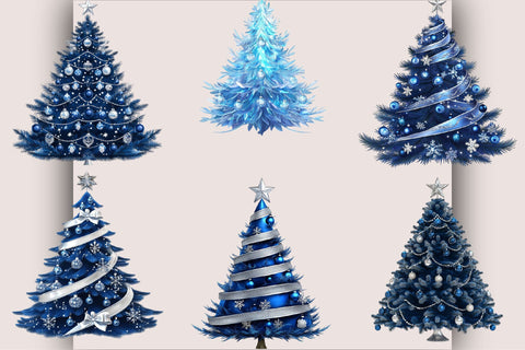 Blue Christmas Tree Clipart Bundle. Sublimation SVGArt 