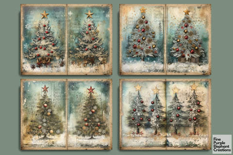 Blue Christmas Tree | Junk Journal Pages Digital Pattern Fine Purple Elephant Creations 