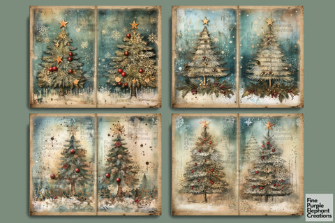 Blue Christmas Tree | Junk Journal Pages Digital Pattern Fine Purple Elephant Creations 