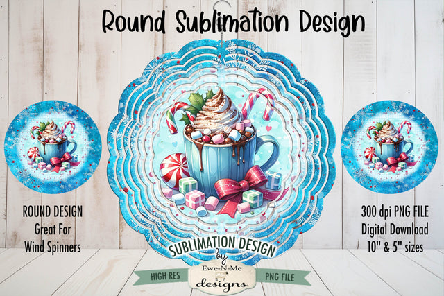 Blue Cocoa Coffee Cup Wind Spinner Sublimation | Round Cocoa Sublimation Ewe-N-Me Designs 