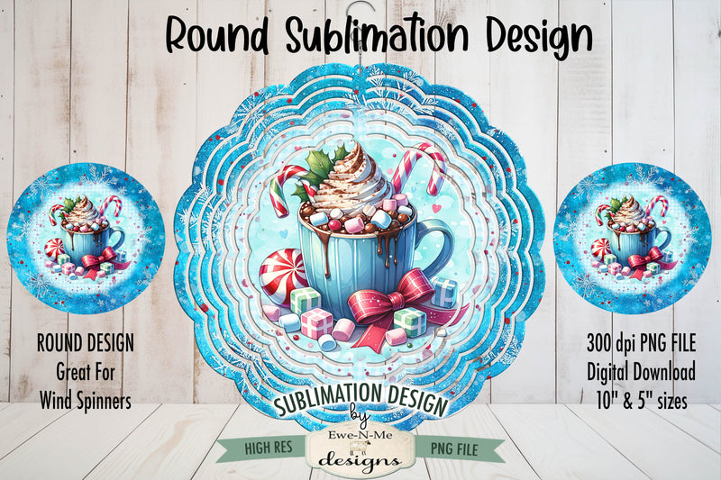 Blue Cocoa Coffee Cup Wind Spinner Sublimation | Round Cocoa Sublimation Ewe-N-Me Designs 