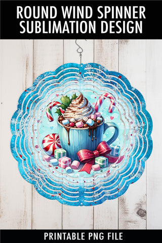 Blue Cocoa Coffee Cup Wind Spinner Sublimation | Round Cocoa Sublimation Ewe-N-Me Designs 