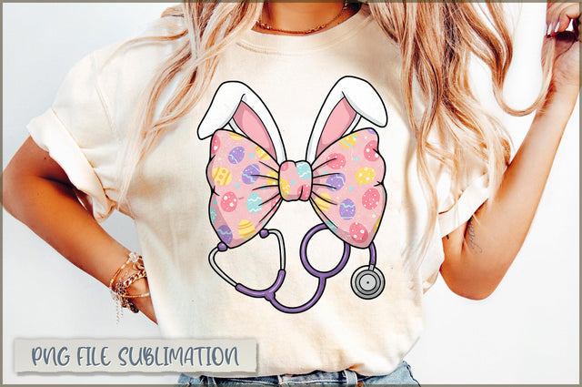 Blue Coquette Bow Easter Nurse Sublimation Sublimation Shetara Begum 