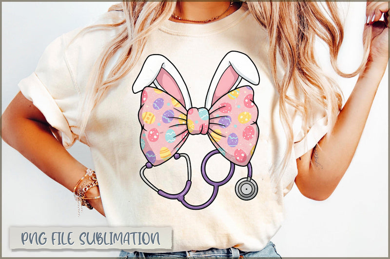 Blue Coquette Bow Easter Nurse Sublimation Sublimation Shetara Begum 