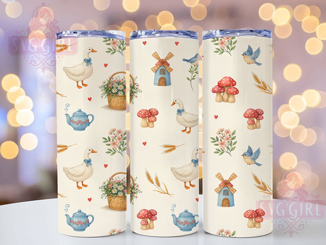 Blue Cottagecore Geese 20oz Tumbler, Cottagecore Geese, Blue Style, Rustic Theme, Sublimation Wrap, 20oz Tumbler, Cozy Aesthetic, Vintage Design Sublimation SvggirlplusArt 