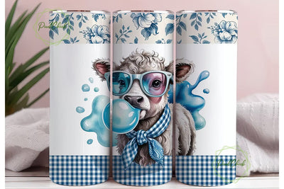 Blue Cow with Bubble Gum Tumbler Wrap Sublimation PixelChick 