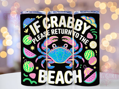 Blue Crab Beach Quote 20oz Tumbler, Return To The Beach Quote, Cute Ocean Animal Illustration, Sublimation Tumbler Wrap, 20oz Tumbler, Fun Summer Gift, Bright Coastal Style Sublimation SvggirlplusArt 