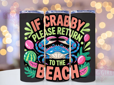 Blue Crab Beach Quote 20oz Tumbler, Return To The Beach Quote, Cute Ocean Animal Illustration, Sublimation Tumbler Wrap, 20oz Tumbler, Fun Summer Gift, Bright Coastal Style Sublimation SvggirlplusArt 