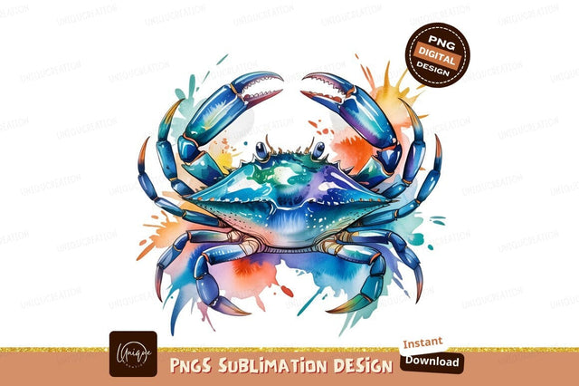 Blue Crab Watercolor Illustration Sublimation Png Sublimation Designangry 