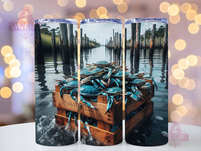 Blue Crabs 20oz Tumbler Wrap Sublimation Design, Straight Tapered Tumbler Wrap, Crab Tumbler Png, Instant Digital Download Sublimation SvggirlplusArt 