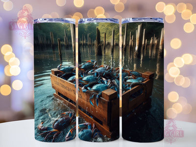 Blue Crabs 20oz Tumbler Wrap Sublimation Design, Straight Tapered Tumbler Wrap, Crab Tumbler Png, Instant Digital Download Sublimation SvggirlplusArt 