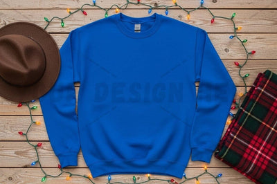 Blue crew neck sweatshirt with christmas lights Mock Up Photo Designangry 