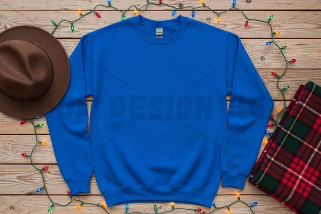 Blue crew neck sweatshirt with christmas lights Mock Up Photo Designangry 