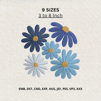 Blue Daisy Flowers Machine Embroidery Design – Floral Daisy Bouquet Embroidery File Embroidery/Applique DESIGNS PatternFeed8 