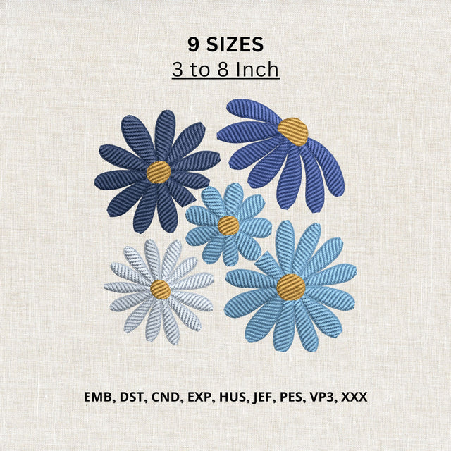 Blue Daisy Flowers Machine Embroidery Design – Floral Daisy Bouquet Embroidery File Embroidery/Applique DESIGNS PatternFeed8 