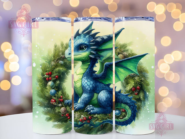 Blue Dragon Christmas Tumbler Wrap Sublimation Design, Dragon 20oz Skinny Tumbler, Digital Straight & Tapered Tumbler Wrap PNG Sublimation SvggirlplusArt 