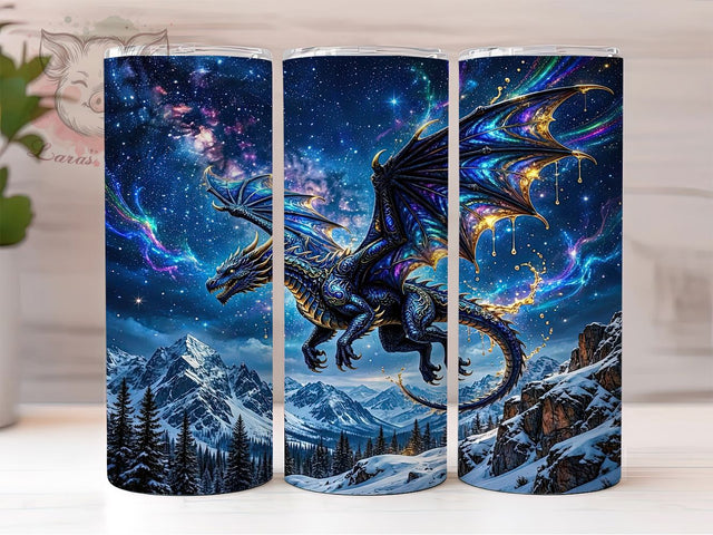 Blue Dragon Sapphire Scales 20oz Tumbler, Obsidian Black, Sapphire Scales, Intricate Markings, Fantasy Creature, Skinny Tumbler, Sublimation PNG Sublimation Lara' s Designs 