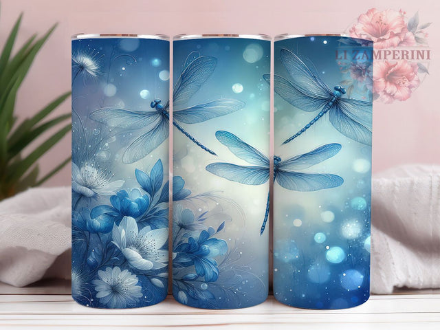 Blue Dragonfly Floral 20oz Nature Tumbler Wrap, Dragonfly Tumbler Wrap, 20oz Tumbler Design, Sublimation Tumbler Wrap, Nature Tumbler Wrap, Watercolor Dragonfly Tumbler Sublimation Li Zamperini 