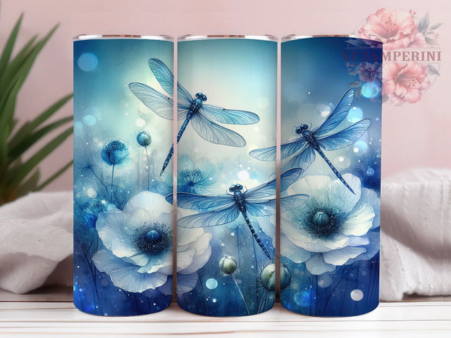 Blue Dragonfly Floral 20oz Nature Tumbler Wrap, Dragonfly Tumbler Wrap, 20oz Tumbler Design, Sublimation Tumbler Wrap, Nature Tumbler Wrap, Watercolor Dragonfly Tumbler Sublimation Li Zamperini 