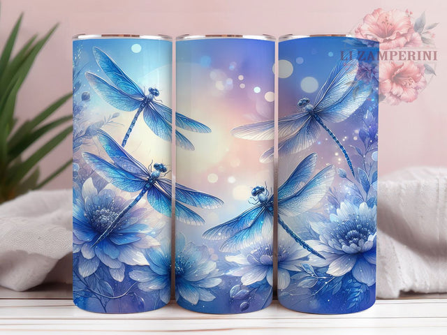 Blue Dragonfly Floral 20oz Nature Tumbler Wrap, Dragonfly Tumbler Wrap, 20oz Tumbler Design, Sublimation Tumbler Wrap, Nature Tumbler Wrap, Watercolor Dragonfly Tumbler Sublimation Li Zamperini 